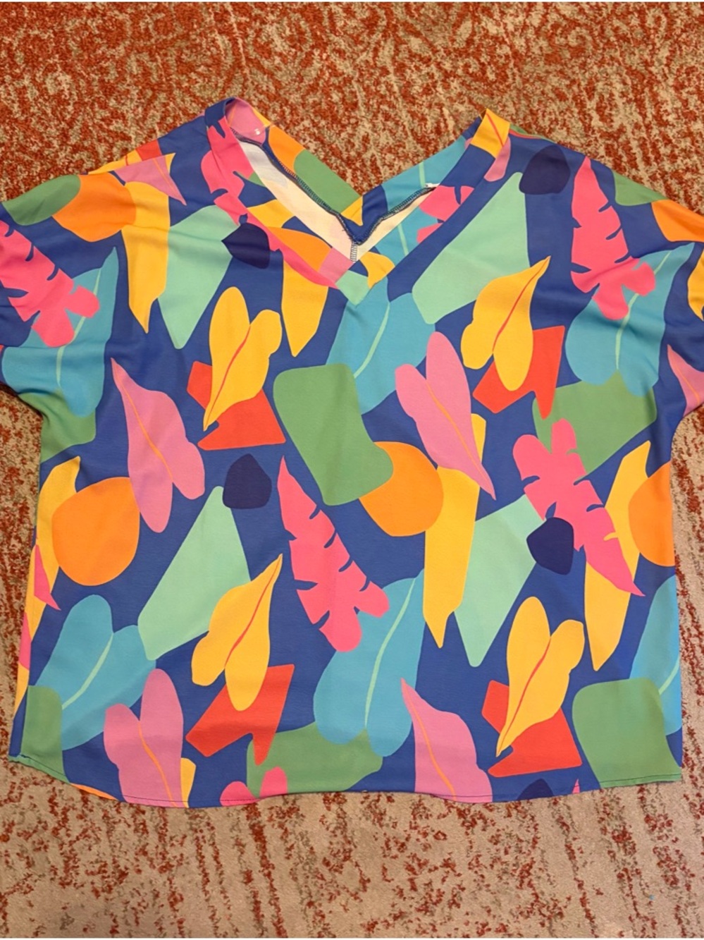 Vibrant Abstract Print V-Neck Women’s Top - Multicolor